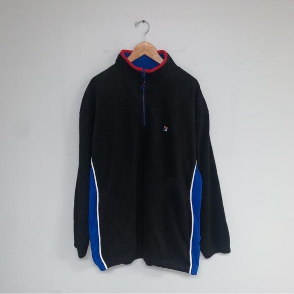 Fila Vintage 1/4 Zip Sweater Men’s Size Extra Large Black Blue Fleece Sweatshirt - Picture 3 of 10